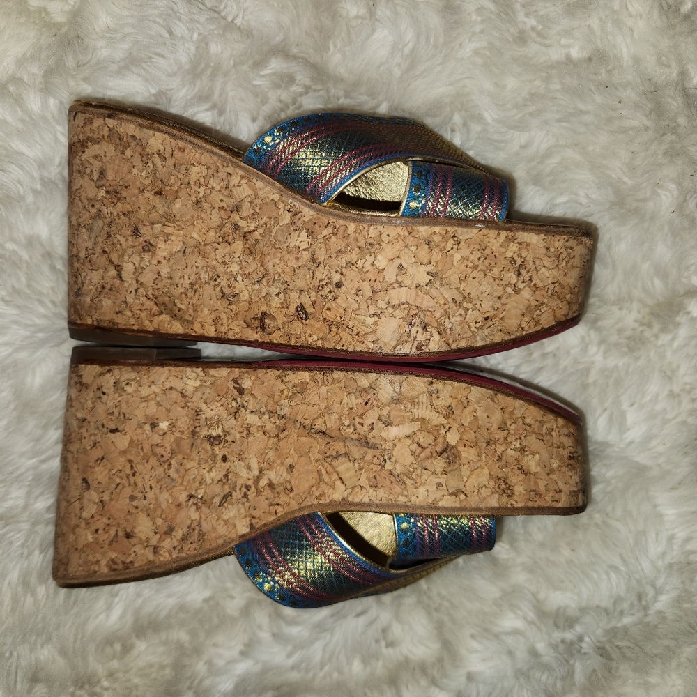 Christian Louboutin Metallic Multicolor Maichor Cork Platform Wedge Sandals 38.5 - Picture 2 of 10